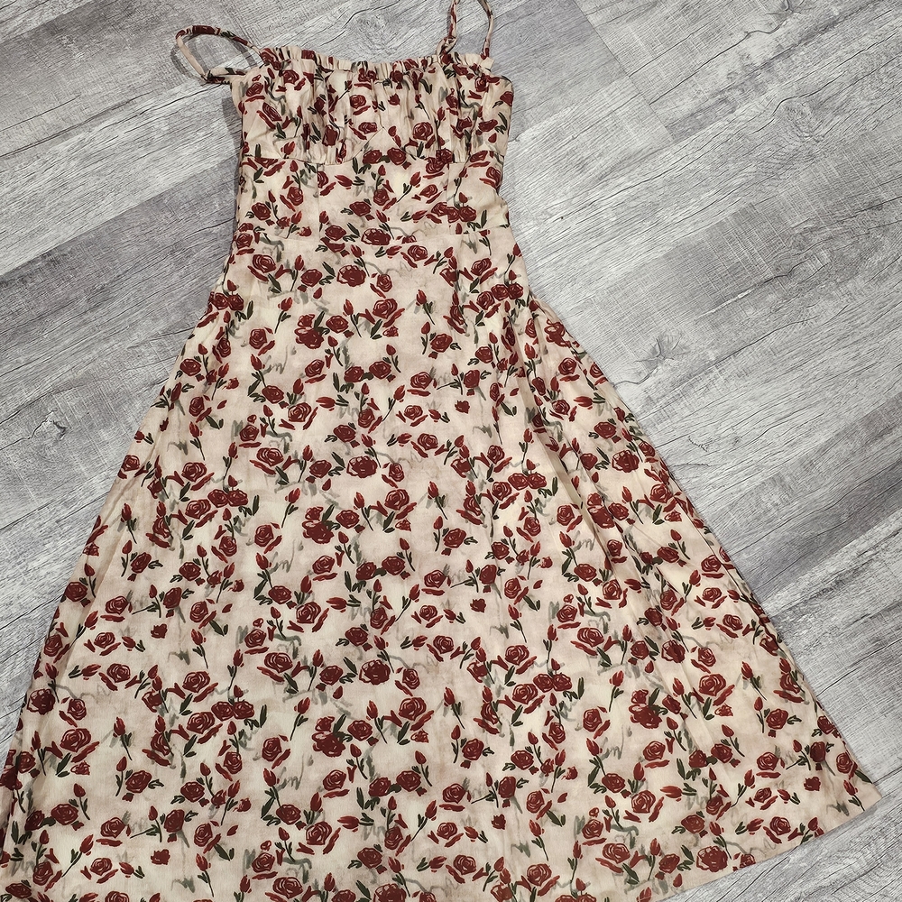 & Other Stories Floral Dress in Red and Cream